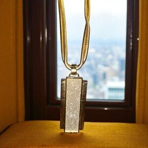 NWT Chico’s Gold and Silver Metallic Rectangle Pendant Necklace